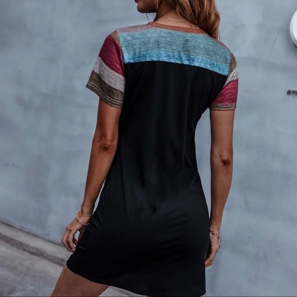 Woman’s Color Block Fitted Summer/Fall Tee Dress - Picture 2 of 5